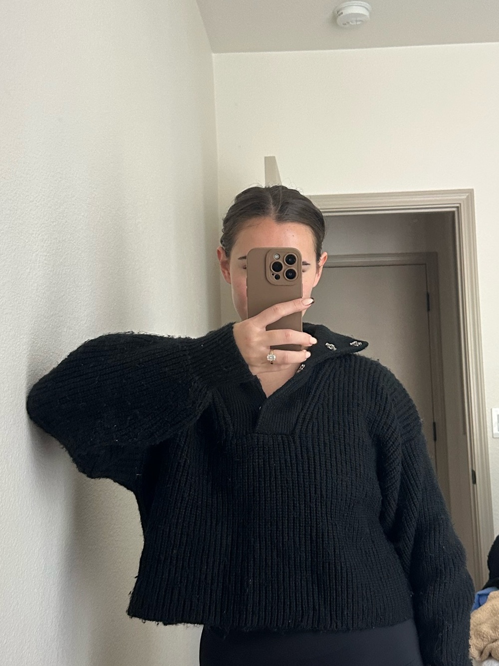 TOPSHOP Black Ribbed Knit Collar Sweater
